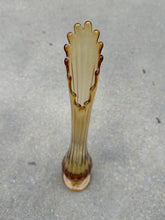 Load image into Gallery viewer, Amber Swung Glass Vase – 19.25” Tall Footed Mid-Century Elegance with 15 Ruffled Fingers