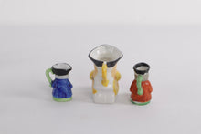 Load image into Gallery viewer, Set of 3 Vintage Miniature Toby Jugs – Hand-Painted Ceramic Pitchers, Made in Japan