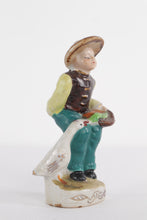 Load image into Gallery viewer, Vintage Hand-Painted Porcelain Figurine – Farmer Boy with Goose – Made in Japan – 5.25” Tall