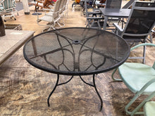 Load image into Gallery viewer, Round Black Wrought Iron Mesh Patio Dining Table Umbrella Hole