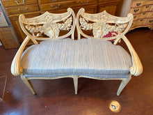 Load image into Gallery viewer, Early 1900s Carved Hotel Lobby Settee with Custom Upholstery
