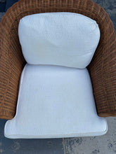 Load image into Gallery viewer, Ethan Allen Curved Rattan Armchair with White Cushions