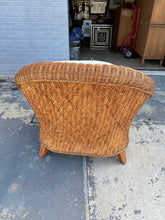 Load image into Gallery viewer, Ethan Allen Curved Rattan Armchair with White Cushions