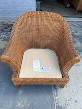 Load image into Gallery viewer, Ethan Allen Curved Rattan Armchair with White Cushions