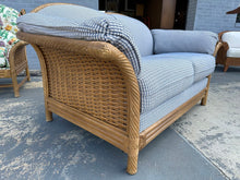 Load image into Gallery viewer, Coastal Blue Check Rattan Loveseat by Lane Venture