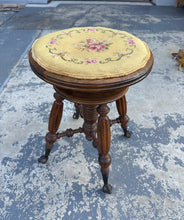 Load image into Gallery viewer, Antique Victorian Piano / Organ Stool – Adjustable Height – Cast Iron Claw Feet – Needlepoint Seat