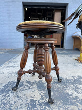 Load image into Gallery viewer, Antique Victorian Piano / Organ Stool – Adjustable Height – Cast Iron Claw Feet – Needlepoint Seat