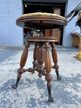 Load image into Gallery viewer, Antique Victorian Piano / Organ Stool – Adjustable Height – Cast Iron Claw Feet – Needlepoint Seat