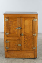 Load image into Gallery viewer, Antique Oak Ice Box Four Door Zinc Lined Refrigerator Original Hardware
