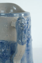Load image into Gallery viewer, Antique Salt Glazed Stoneware Pitcher with Native American Relief Scene and Chief Handle 8 Inch