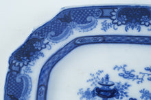 Load image into Gallery viewer, Antique J and T Furnival Indian Jar Flow Blue Transferware Platter 18 Inch 1840s