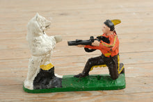 Load image into Gallery viewer, J E Stevens Indian Shooting Bear Cast Iron Mechanical Bank White Bear Variant 1883