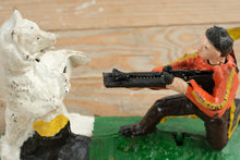 Load image into Gallery viewer, J E Stevens Indian Shooting Bear Cast Iron Mechanical Bank White Bear Variant 1883