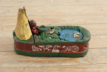 Load image into Gallery viewer, J E Stevens Chief Big Moon Cast Iron Mechanical Bank Frog Pond Bailey 1899