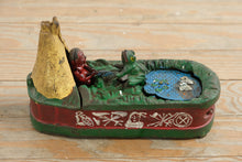 Load image into Gallery viewer, J E Stevens Chief Big Moon Cast Iron Mechanical Bank Frog Pond Bailey 1899