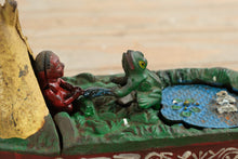 Load image into Gallery viewer, J E Stevens Chief Big Moon Cast Iron Mechanical Bank Frog Pond Bailey 1899