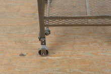 Load image into Gallery viewer, Industrial Steel and Wood Side Table with Casters and Mesh Shelf by Go Home