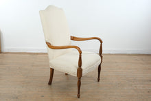 Load image into Gallery viewer, Traditional Upholstered Armchair with Carved Wood Frame and Ivory Diamond Pattern Fabric