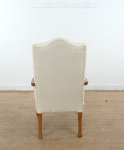 Load image into Gallery viewer, Traditional Upholstered Armchair with Carved Wood Frame and Ivory Diamond Pattern Fabric