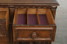 Load image into Gallery viewer, Antique 1920s Jacobean Revival Carved Wood Buffet Sideboard – 62 Inches