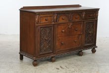 Load image into Gallery viewer, Antique 1920s Jacobean Revival Carved Wood Buffet Sideboard – 62 Inches