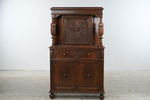 Load image into Gallery viewer, Antique 1920s Jacobean Revival Carved Wood Cabinet with Turned Columns