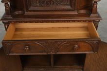 Load image into Gallery viewer, Antique 1920s Jacobean Revival Carved Wood Cabinet with Turned Columns