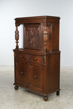 Load image into Gallery viewer, Antique 1920s Jacobean Revival Carved Wood Cabinet with Turned Columns