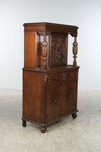 Load image into Gallery viewer, Antique 1920s Jacobean Revival Carved Wood Cabinet with Turned Columns