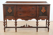 Load image into Gallery viewer, Jacobean Style Carved Wood Buffet Server Cabinet with Drawers and Side Storage