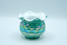Load image into Gallery viewer, Opalescent Cased Glass Bowl – Iridescent Teal & White “Jacqueline” Pattern, Fenton Handmade USA