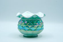 Load image into Gallery viewer, Opalescent Cased Glass Bowl – Iridescent Teal & White “Jacqueline” Pattern, Fenton Handmade USA