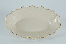 Load image into Gallery viewer, Lenox Jacquard Ivory Oval Serving / Trinket Dish – 9.75" – Embossed Shell Pattern & 24K Gold Trim – USA