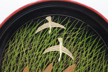 Load image into Gallery viewer, Japanese Lacquer Style Round Serving Tray Birds Reeds Grass 12 Inch