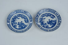 Load image into Gallery viewer, Vintage Japanese Blue and White Porcelain Tea Cup Saucers Crane Bird Set of 2