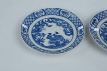 Load image into Gallery viewer, Vintage Japanese Blue and White Porcelain Tea Cup Saucers Crane Bird Set of 2