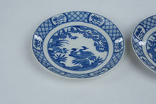 Load image into Gallery viewer, Vintage Japanese Blue and White Porcelain Tea Cup Saucers Crane Bird Set of 2