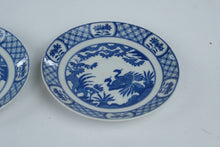 Load image into Gallery viewer, Vintage Japanese Blue and White Porcelain Tea Cup Saucers Crane Bird Set of 2