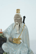Load image into Gallery viewer, Chinese Mudman Style Scholar Figurine Celadon Crackle Glaze Seated Sage Statue