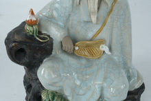 Load image into Gallery viewer, Chinese Mudman Style Scholar Figurine Celadon Crackle Glaze Seated Sage Statue