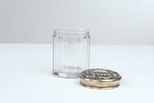 Load image into Gallery viewer, Antique Sterling Silver 925 Ornate Repousse Lid Cut Glass Vanity Jar Monogrammed