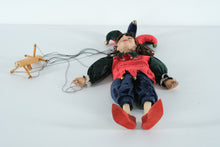 Load image into Gallery viewer, Jester Marionette Puppet – Hand-Painted Face, Velvet Costume & Wooden Control Bar (17")