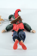 Load image into Gallery viewer, Jester Marionette Puppet – Hand-Painted Face, Velvet Costume & Wooden Control Bar (17")