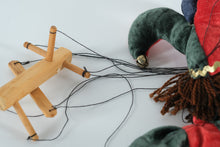 Load image into Gallery viewer, Jester Marionette Puppet – Hand-Painted Face, Velvet Costume & Wooden Control Bar (17")