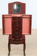 Load image into Gallery viewer, Cherry Jewelry Armoire with Mirror and Side Necklace Storage Cabinet