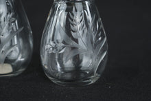 Load image into Gallery viewer, Fostoria Etched Glass Salt and Pepper Shakers Silver Tone Tops Set