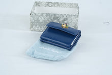 Load image into Gallery viewer, Judith Leiber Blue Leather Compact Wallet Jeweled Cabochon Made in Spain