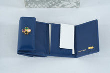 Load image into Gallery viewer, Judith Leiber Blue Leather Compact Wallet Jeweled Cabochon Made in Spain