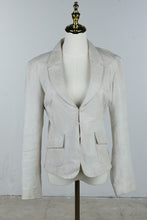 Load image into Gallery viewer, June Cream Leather Blazer Jacket Silk Lined Size Medium