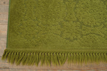 Load image into Gallery viewer, Retro Karastan Green Area Rug 6x9 Floral Pattern Fringe Wool Mid Century